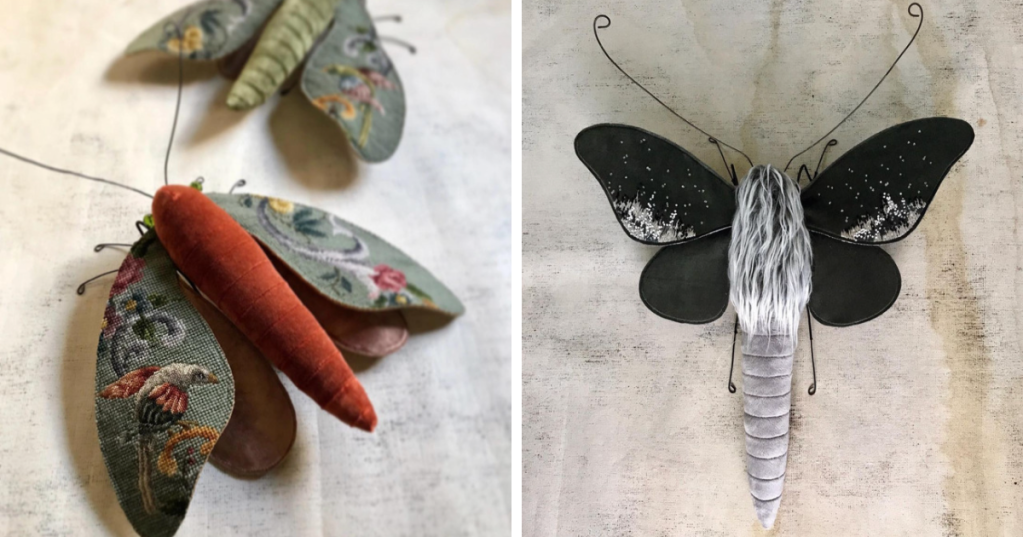 This Artist Creates Fabric Moths Portraying Historical People And Botanical Forms On Their Wings (10 Pics)